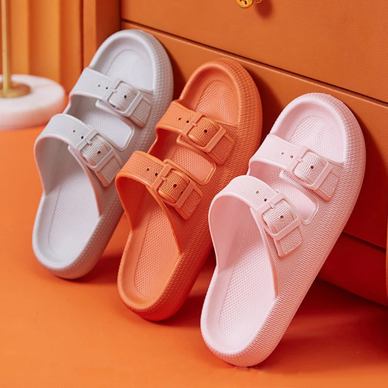 Buckle Thick Platform Cloud Slippers Women Fashion Soft Sole Pillow Slides Sandals Woman 2023 Summer Non Slip Beach Flip Flops