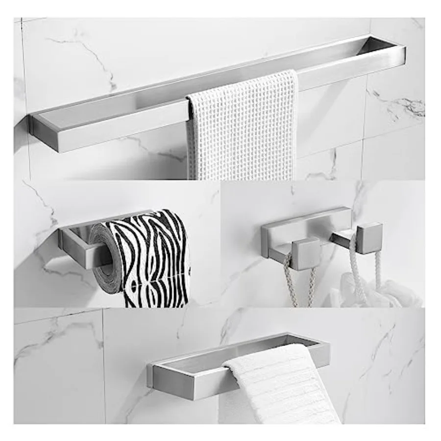 

Wall Mounted Brushed Nickel Bathroom Hardware Set 4 Pieces 23.6 Inch SUS304 Stainless Steel Towel Bar and Rack Set for Modern B