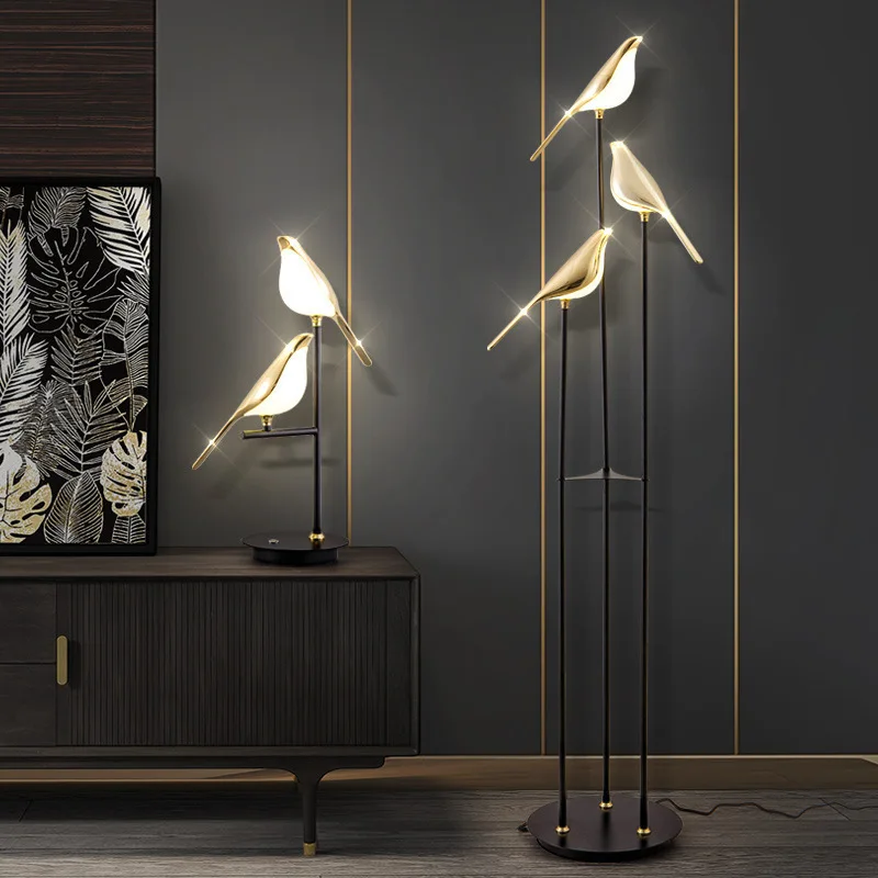 

Pendant Lamps Postmodernism Art Gold Magpie Bird Led Chandelier for Loft Living Room Restaurant Home Decoration Lighting