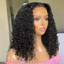 Perruque Bob Lace Front Wig Naturelle Bouclée, Cheveux Courts, Deep Wave, 4x4, 13x4, Densité 180, pour Femme