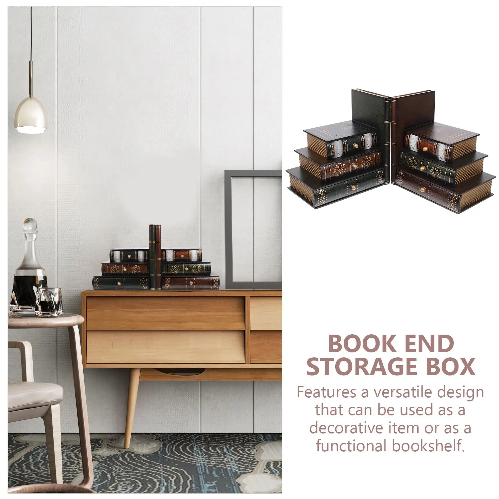 Wooden Book End Storage Box Retro Style Decorative Bookshelf ganizer Quirky Wood Bookend Shape Container Shelf Storage Box