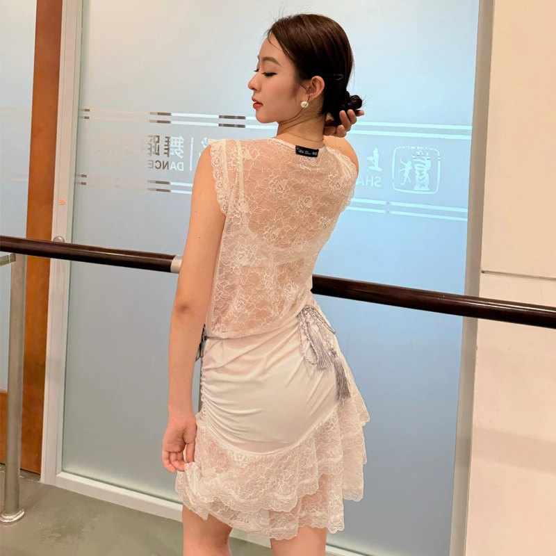 Summer Sleeveless Latin Dance Dress Adults Chacha Samba Latin Dance Clothing Women Sexy Lace Latin Dance Costumes SL12841