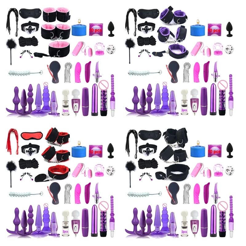 

20RF 33x/Set BDSM Bondage Handcuffs-Nipple Suckers Masturbator Vibrator Plug