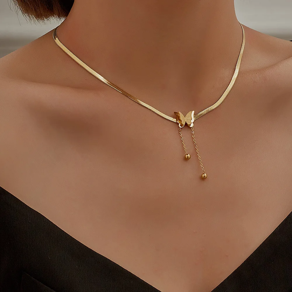 Mode Edelstahl Matt Schmetterling Aussage Halskette Für Frauen Titan Stahl Schlange Kette Halsband Weibliche Partei Schmuck