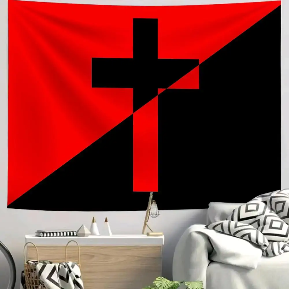 Ft A-Anarchist Black Cat Tapestry Custom Living Bedroom Party Dormitory Interior Wall Bohemian Decoration Attached Clip