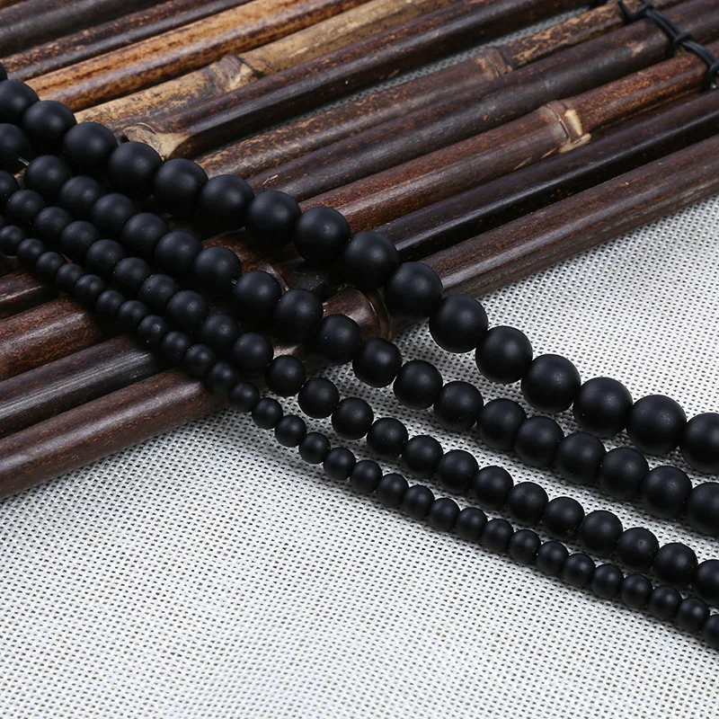 Noter 4/6/8/10/12mm Onyx Stone Beads For Jewelry Making Black Round Frosted Strand DIY Bracelet Earrings Armbandjes Maken