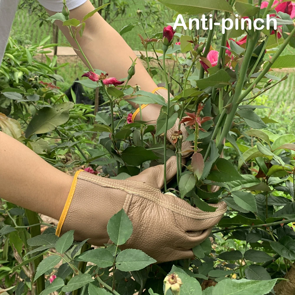Non-slip Anti-pinch Cowhide Gloves For Prickly Plant Rose Cactus Garden Pruning Protection Gloves For Home Garden Florist
