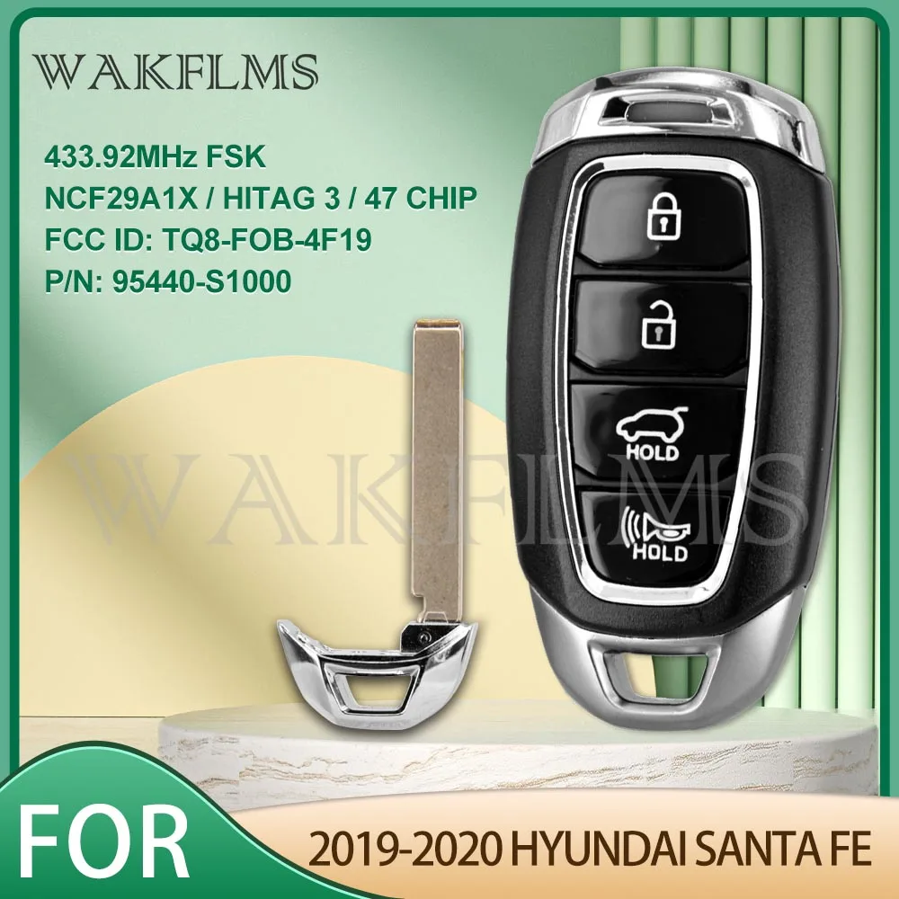 Smart Key For HYUNDAI Santa Fe 2019 2020 3btns with Emergency key 433.92Mhz FSK  HITAG 3 47 CHIP 95440-S1000 TQ8-FOB-4F19