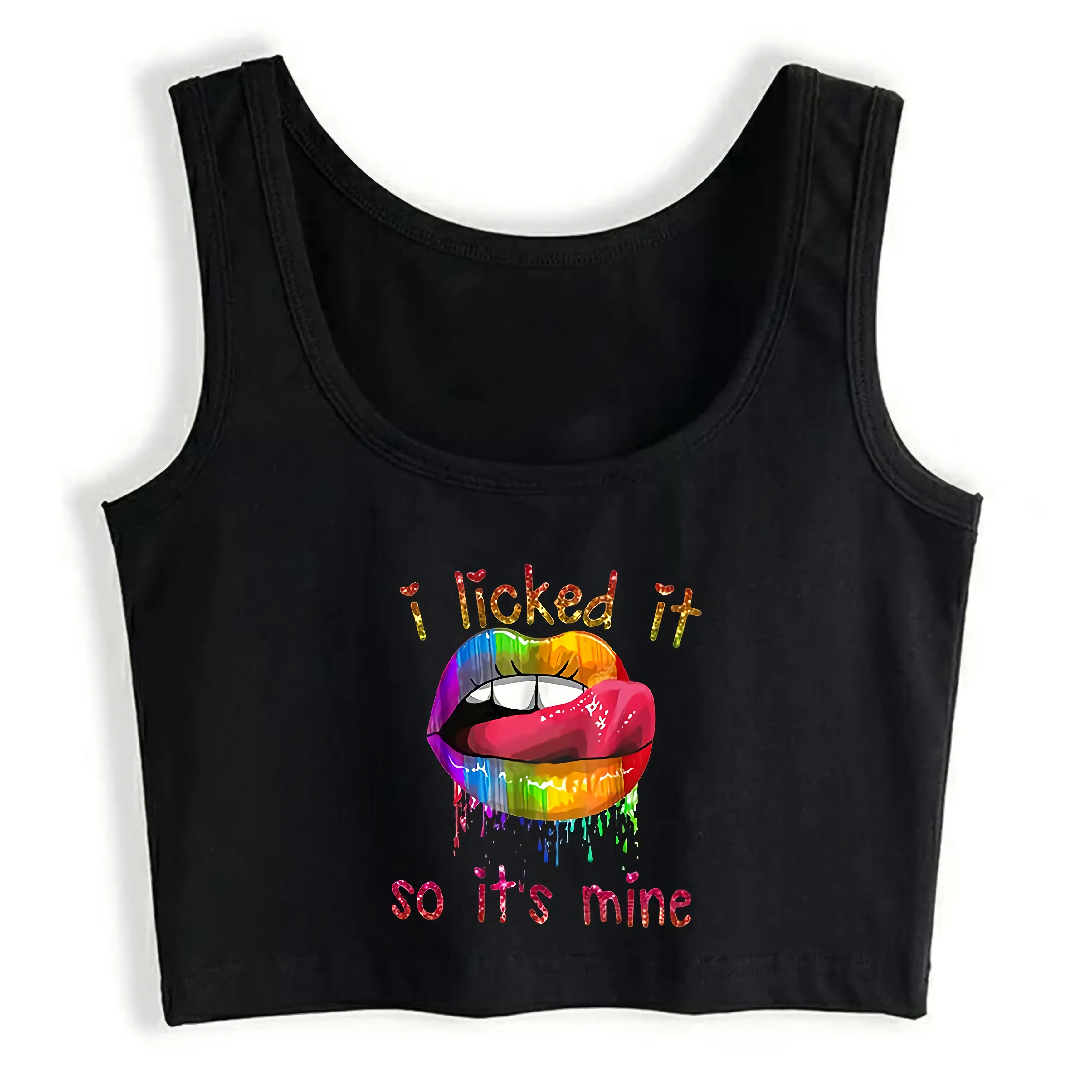 Rainbow Lips Graphical I Licked It So Mine Design Sexy Crop Top Happy Pride Month Parade Tank Top Street Cotton Sports Camisole