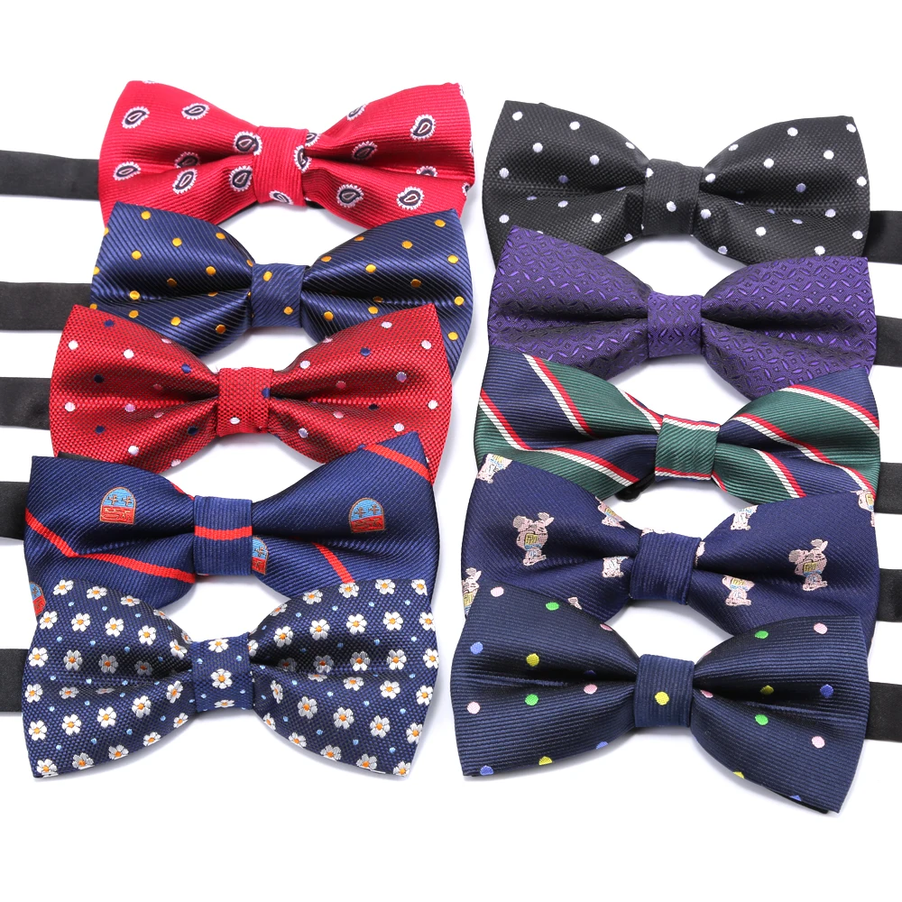 남자를위한 조정 가능한 Pre-tied Bow Tie 보라색 검정색 노란색 점 Stried Double Fold Bow Ties 방수 웨딩 비즈니스 Bowtie