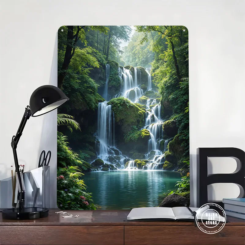 شلال سيرين في الغابة الخصبة ملصق معدني علامات القصدير على جدار الفن علامة معدنية مخصصة للجدار الفن الديكور الرجعية #2