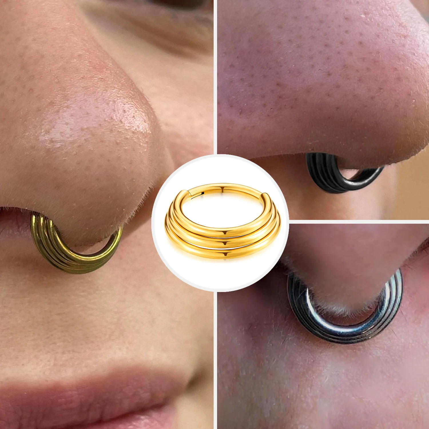 VOJO-Piercing hipoalergénico de acero inoxidable 316L, aro con bisagras, Septum Clicker, anillo Daith, joyería, 16G