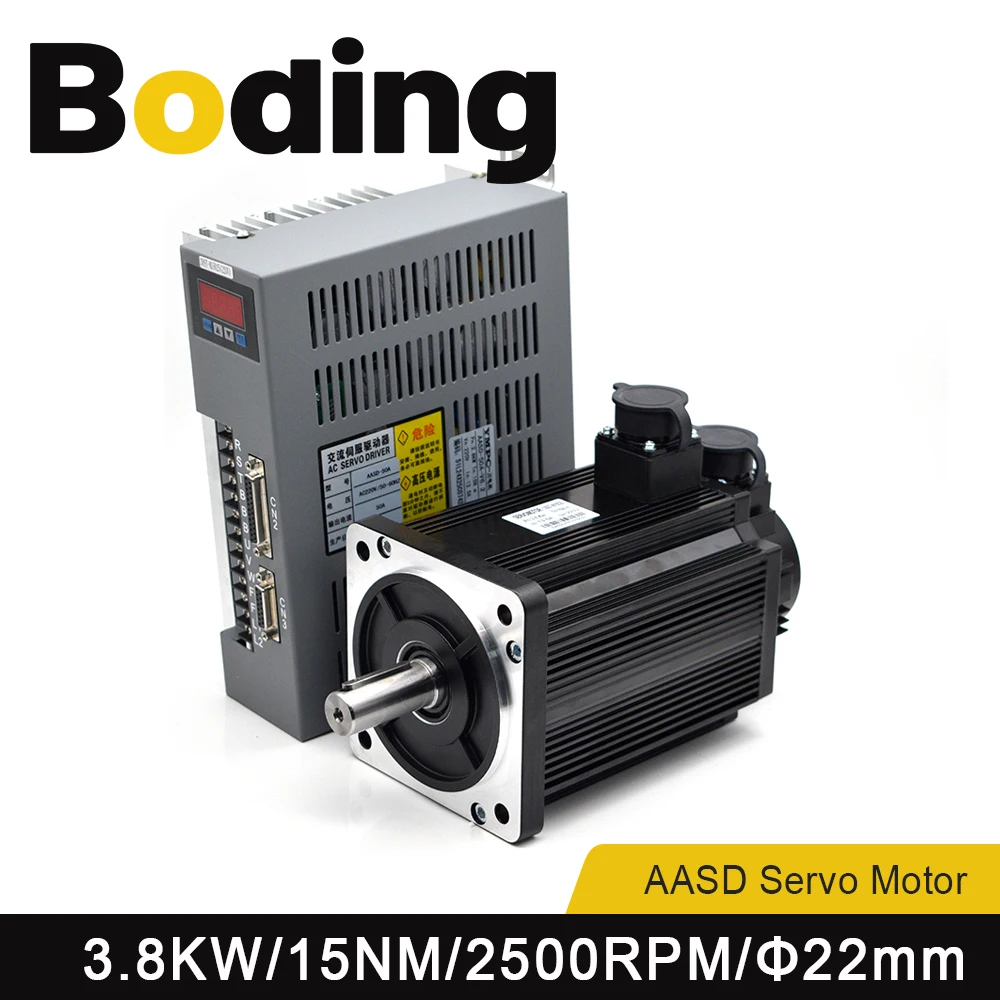 Boding Incremental Servo Motor And Driver 130st-m15025 Aasd 50a 3.8kw 220v 15nm 2500rpm Dia.22mm