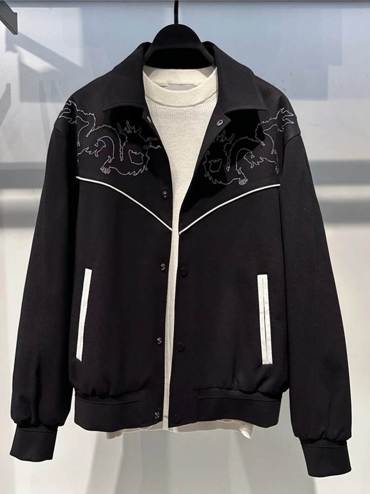 

Мужская демисезонная куртка G-Home: модный воротник, повседневный стиль, с драконьим узором, комбинированная, рабочая одежда, трендовая новинка, молодежное пальто к Новому году