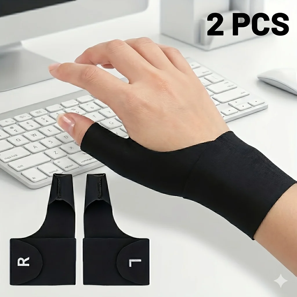 Pacote com 2 Pulseiras Ajustáveis e Respiráveis com Estabilizador de Polegar - Suporte Ergonômico para Digitação, Tarefas Repetitivas/Design Antiderrapante