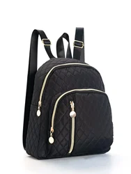 1pcs unisex simple plaid quilting 3-layer zipper backpack suitable for girls travel vacation school dormitory daily use