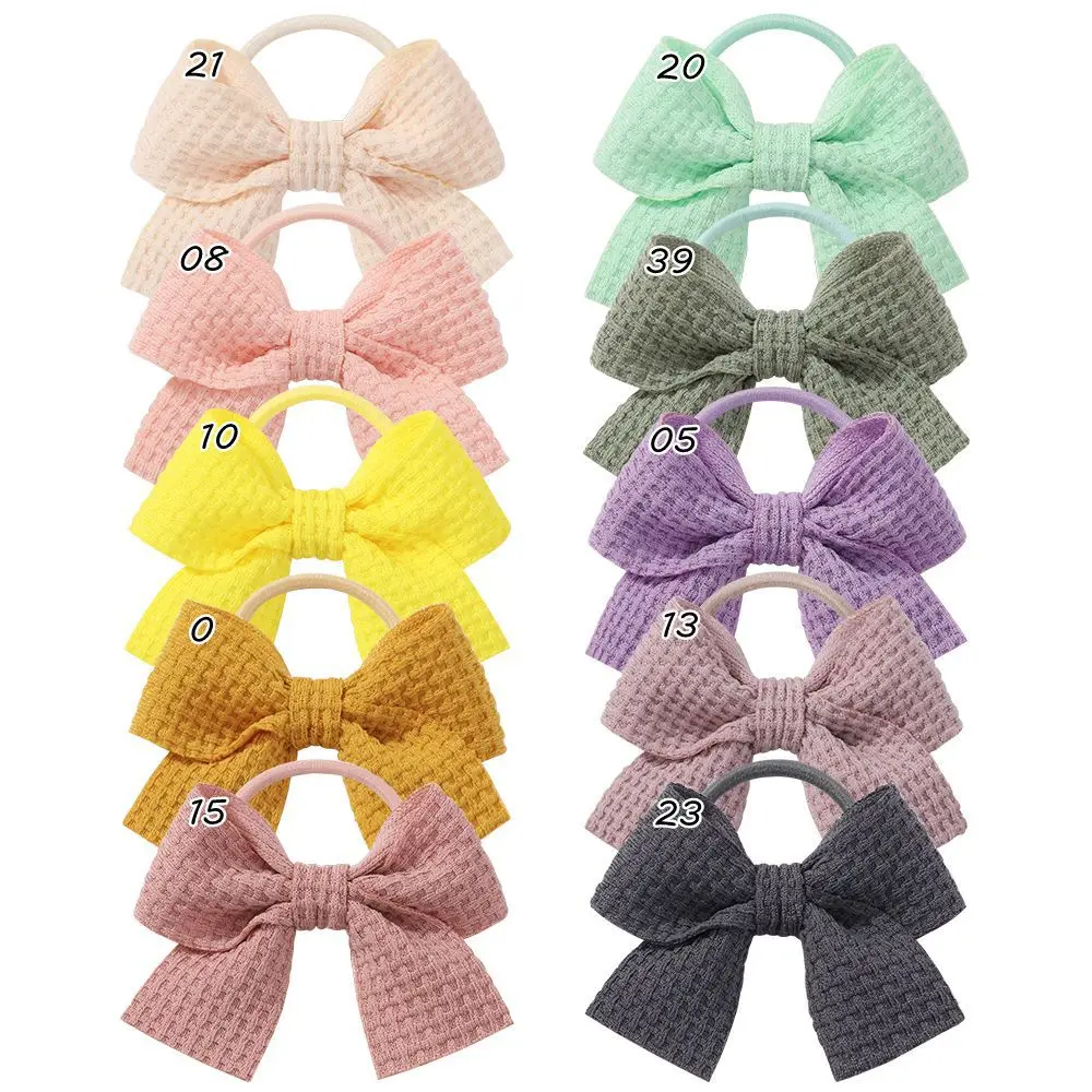 2.36 Inch Mini Fabric Bows Elastic Headband Baby Girls Ponytail Holder Solid Fabric Bows 10 Colors U Pick