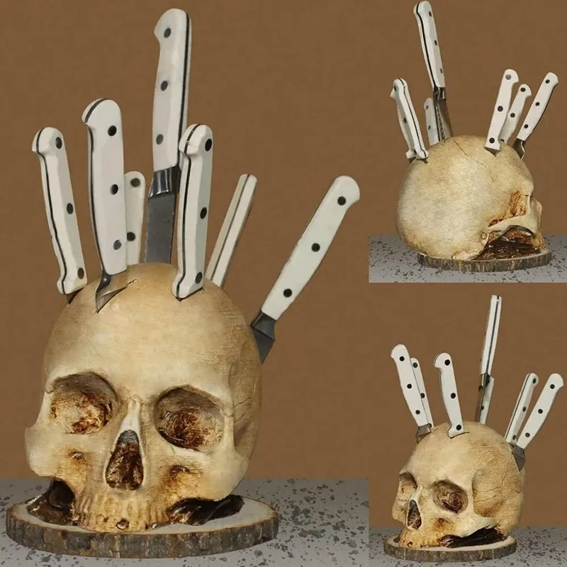 Knives Holder Kitchen Storage Skull Knife Holder Horror Head Shape Knive Holder Scary Kitchen Storage Head Rack-FABY view 5