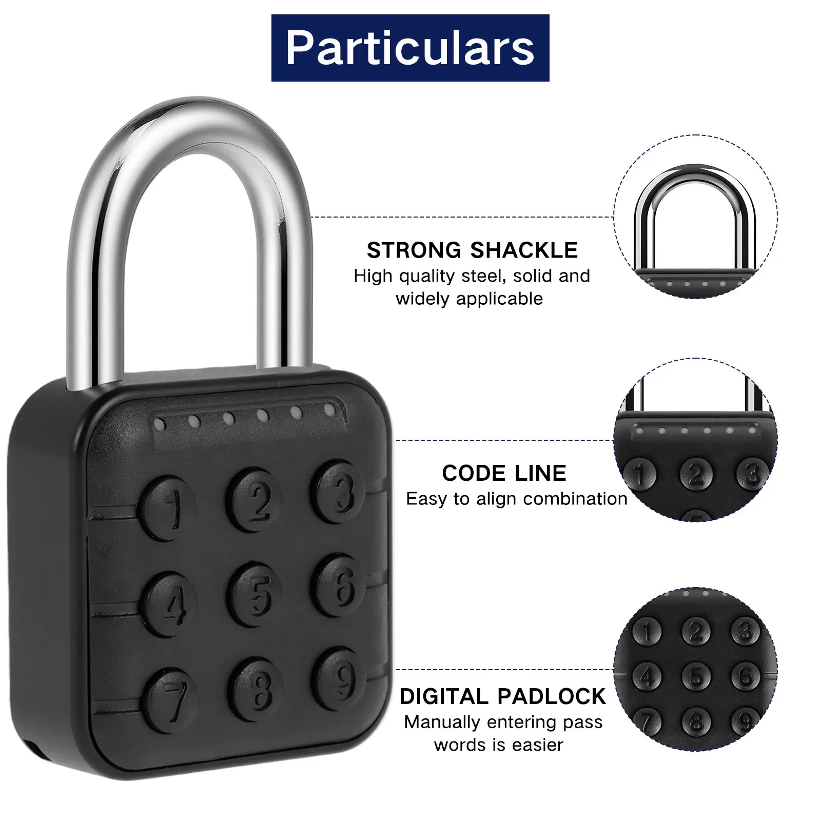 Combination Lock 6 Digit Password Code Digital Padlock Push Button Safe Security Waterproof   House Office Locker Safe Secret