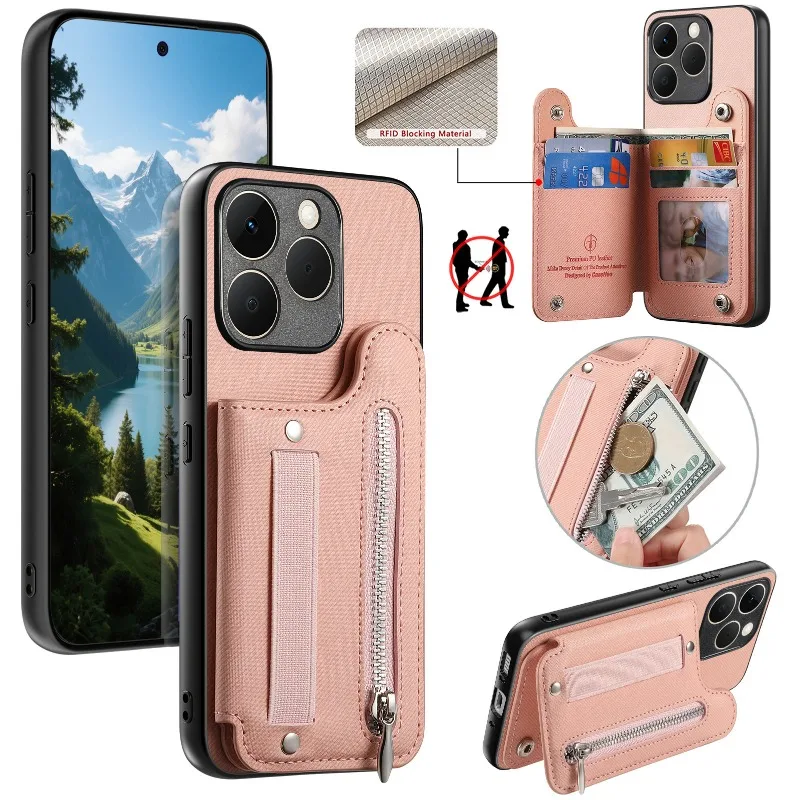 

Cover For Realme 15T Elasticity Wristband PU Leather Flip Wallet Card Slot Case For OPPO Realme 15T Magnetic Shockproof Bumper