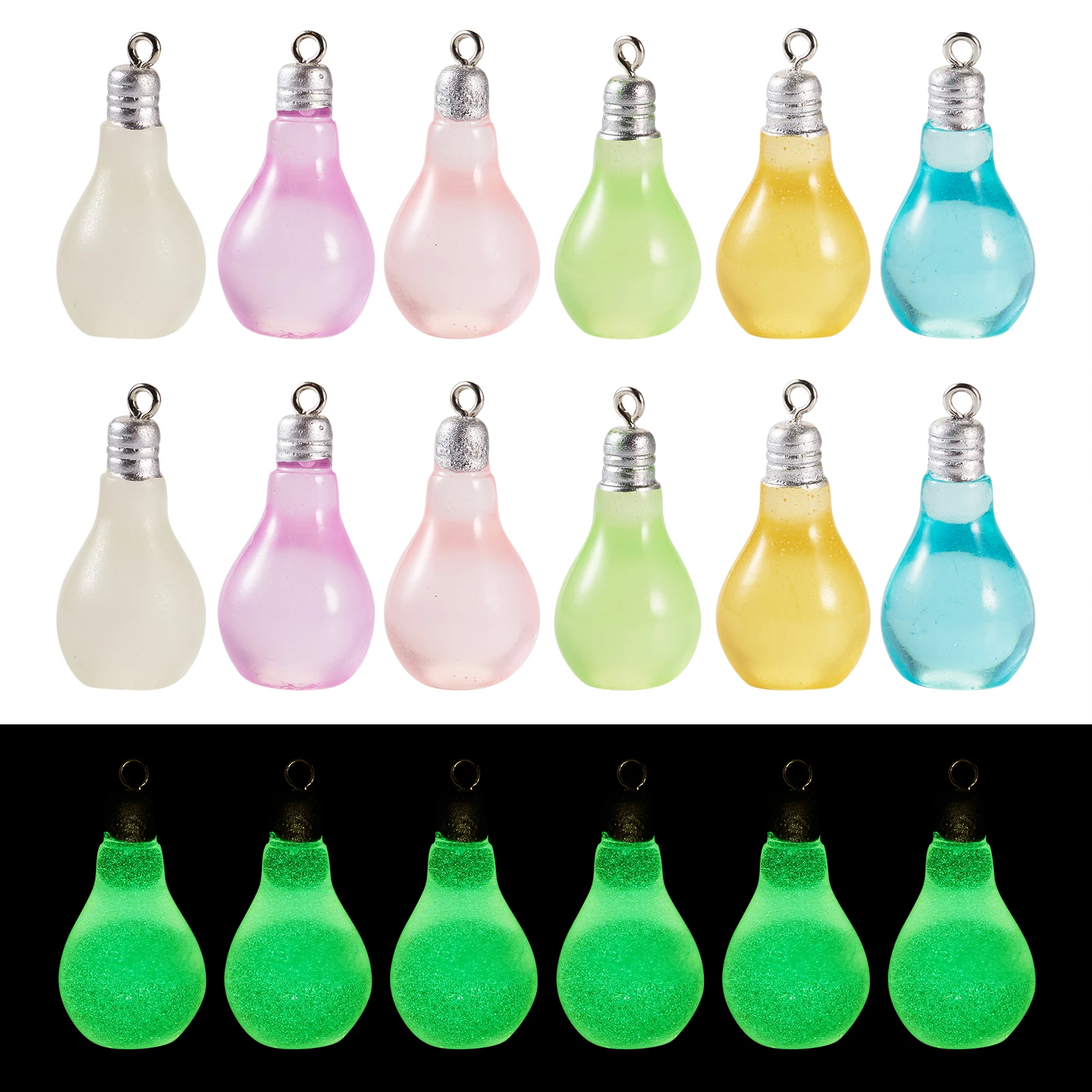 

48Pcs Mixed Color Cute Luminous Opaque Resin Bulb Pendants Charms for DIY Earrings Jewelry Making Home Decorate Supplies