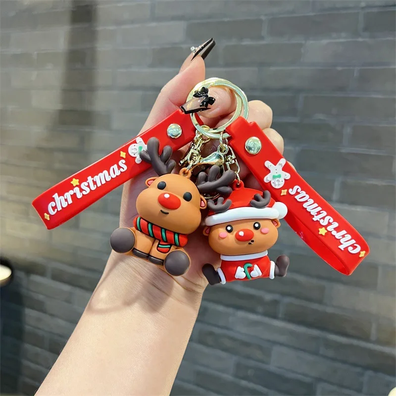 2024 New Featured Creative Christmas Peripheral Elk Keychain Kawaii Sled Deer Christmas Deer Keychain Male And Female Pendants