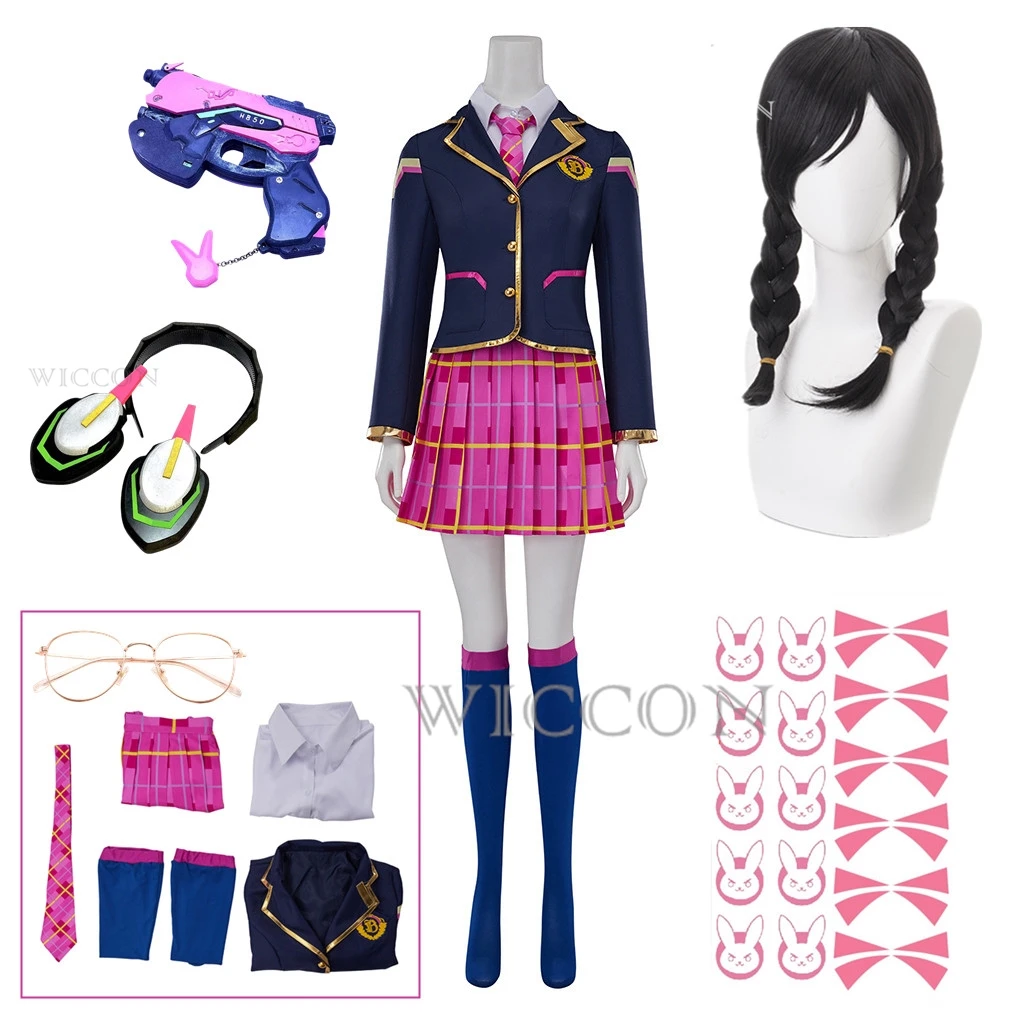 Lied Hana Cosplay Anime Kostuum School Girl D. Va Jk Uniform Top Rokken Pak Halloween Dva 3rd Party Outfit Voor Vrouwen