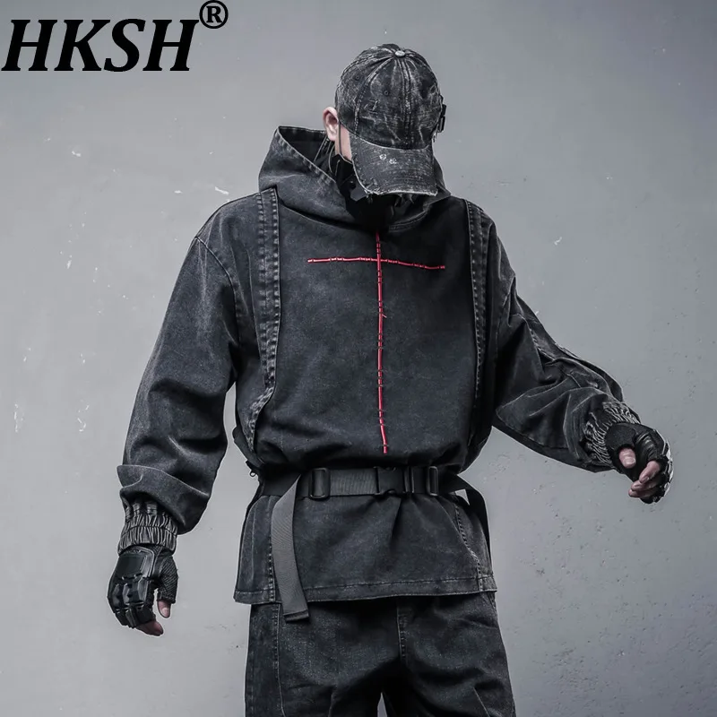 

HKSH Autumn New Man Tide American Style Trendy Washed Vintage Sweatshirt Deconstructed Hooded Denim Jackets High Street HK11930
