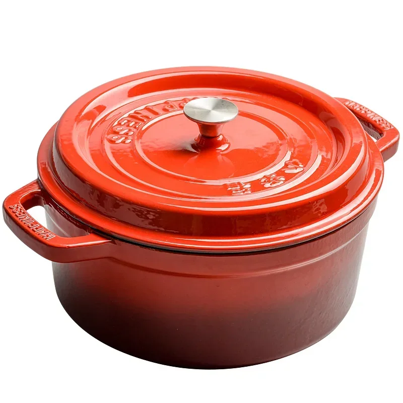 Cast Iron Enamel Casserole Pot, Dutch Soup Pot, Stock Pot with Lid, Suitable for All Stove Types, Oven Safe, 24cm