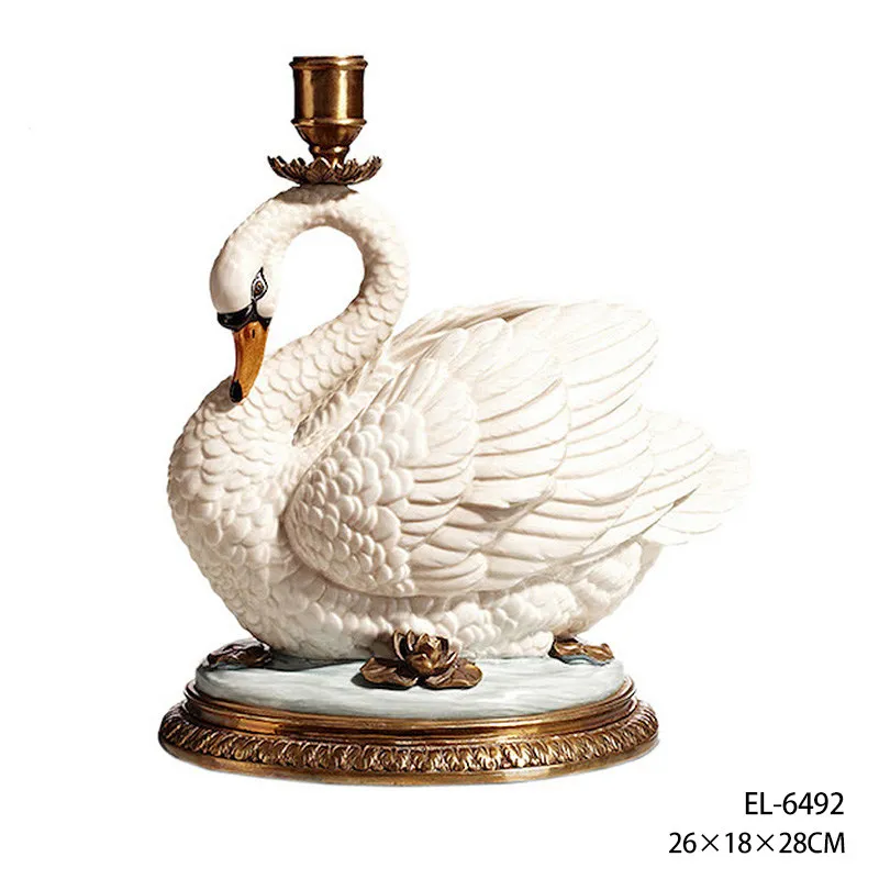 CX luxury French hand-painted white ceramic realistic swan candlestick pair of villa entrance decoration ornament