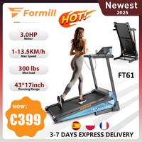 Formill FT61 3.0HP Foldable Treadmill, 15° Incline, 13.5km/h, 17x43Inch Belt, 300lbs Load, Silent, LCD, Shock-Absorbing for Home