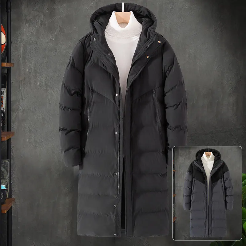 2022 Warm Thick Coats Casual Autumn Coats Long Winter Parkas Men Male Fashion Windproof Spliced Man Outdoor Hat Zipper Jackets