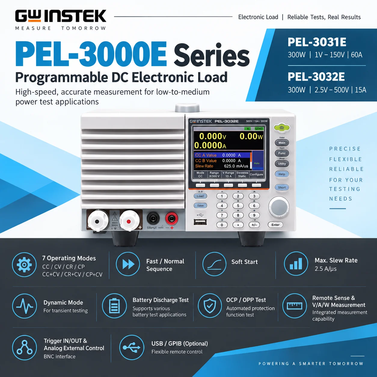 GWINSTEK PEL-3021A PEL-3031E/AE Programmable DC Electronic Load, 175W 150V 35A, High Slew Rate, Sequence, Short Circuit, USB/LAN