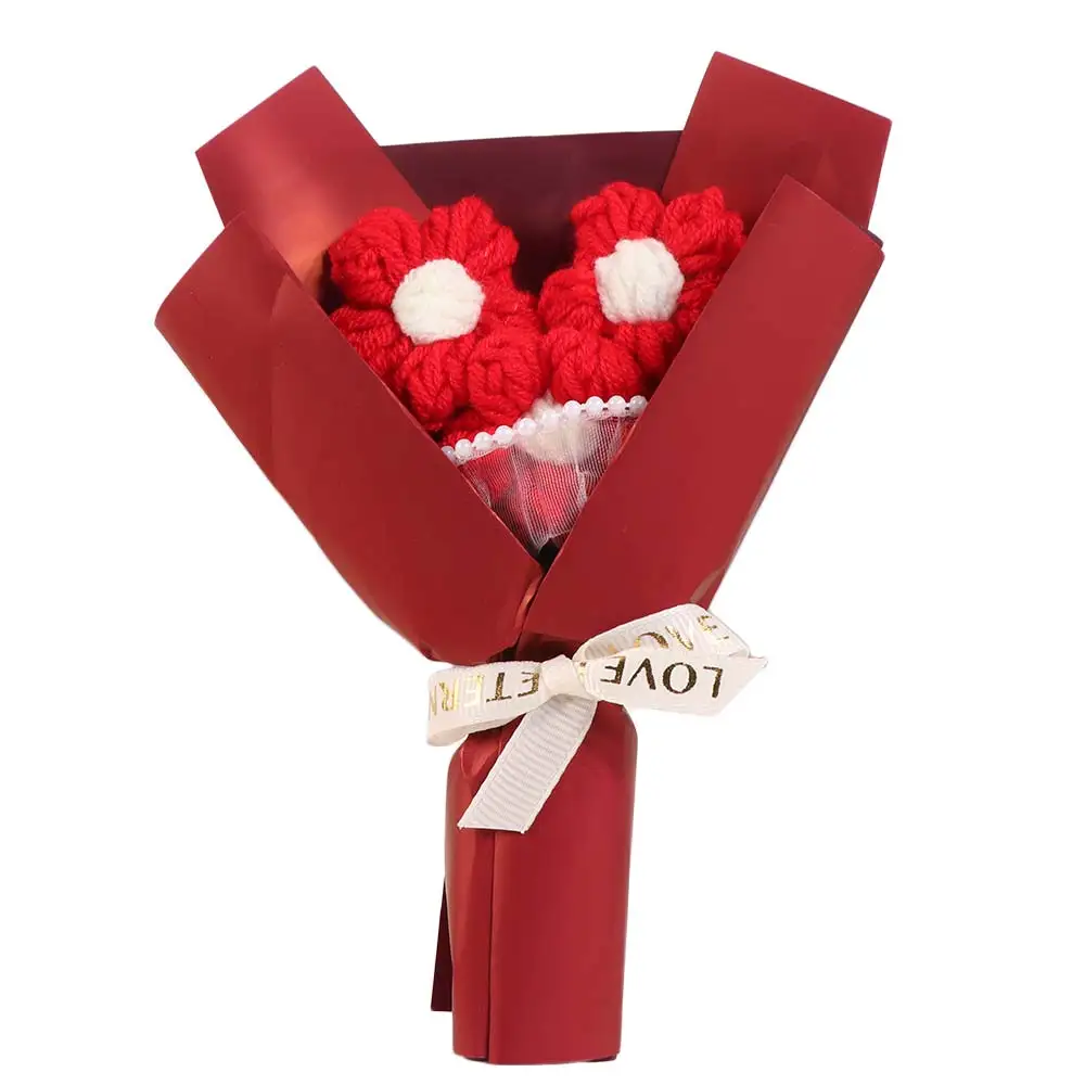 Fake Flowers Crochet Flowers Hand Woven Handmade Artificial Flower Potted Plant Romantic Sweet Woven Simulated Flower