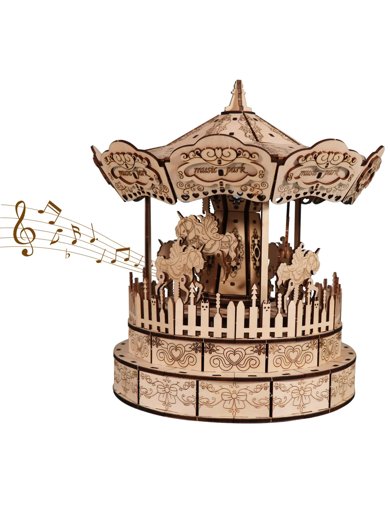 3d Wooden Puzzle Carousel Music Box Handmade Assembly Model Kit Holidays Birthdays Christmas Gifts