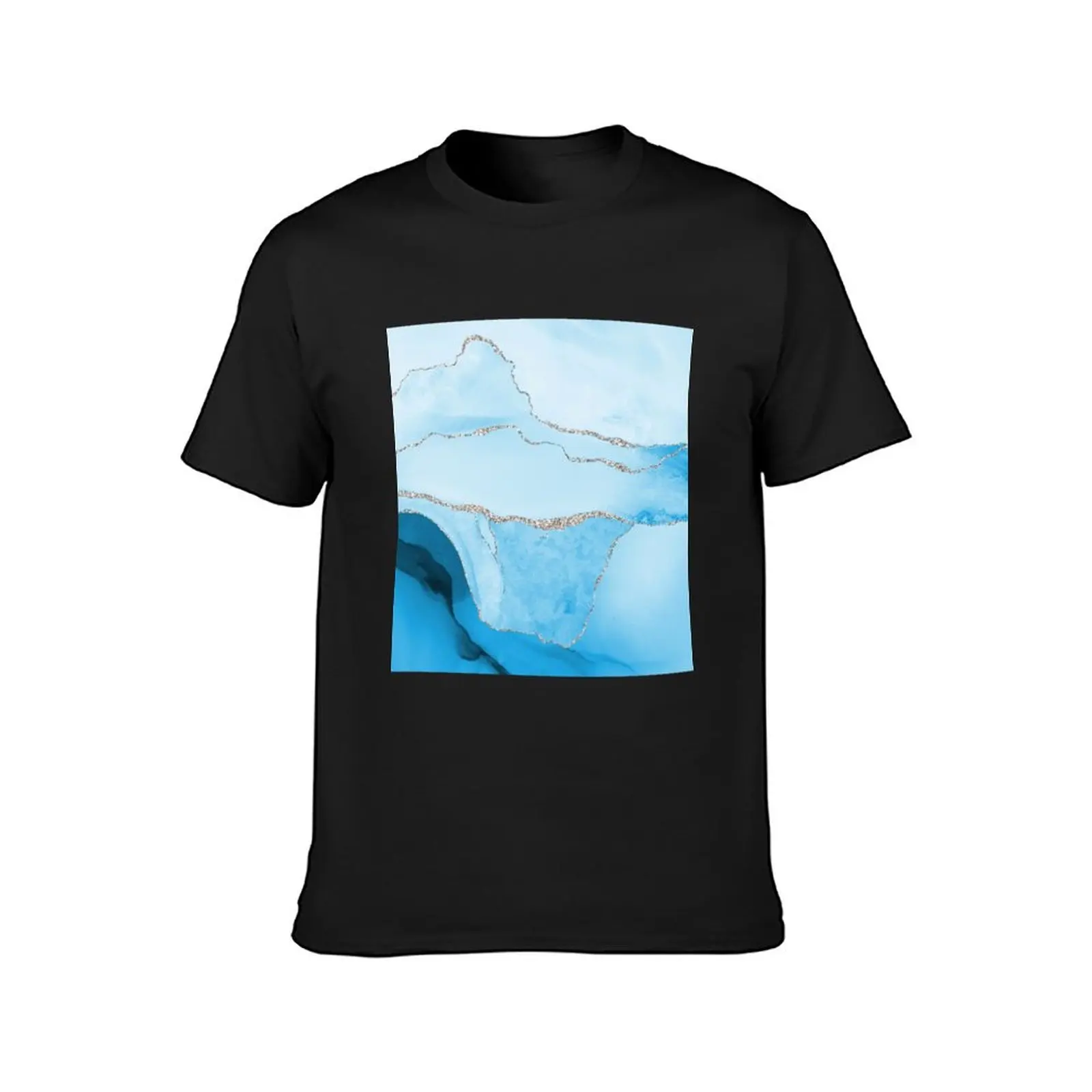 Watercolor Agate in Aqua Blue Faux Silver Veins T-Shirt sublime summer top mens t shirts