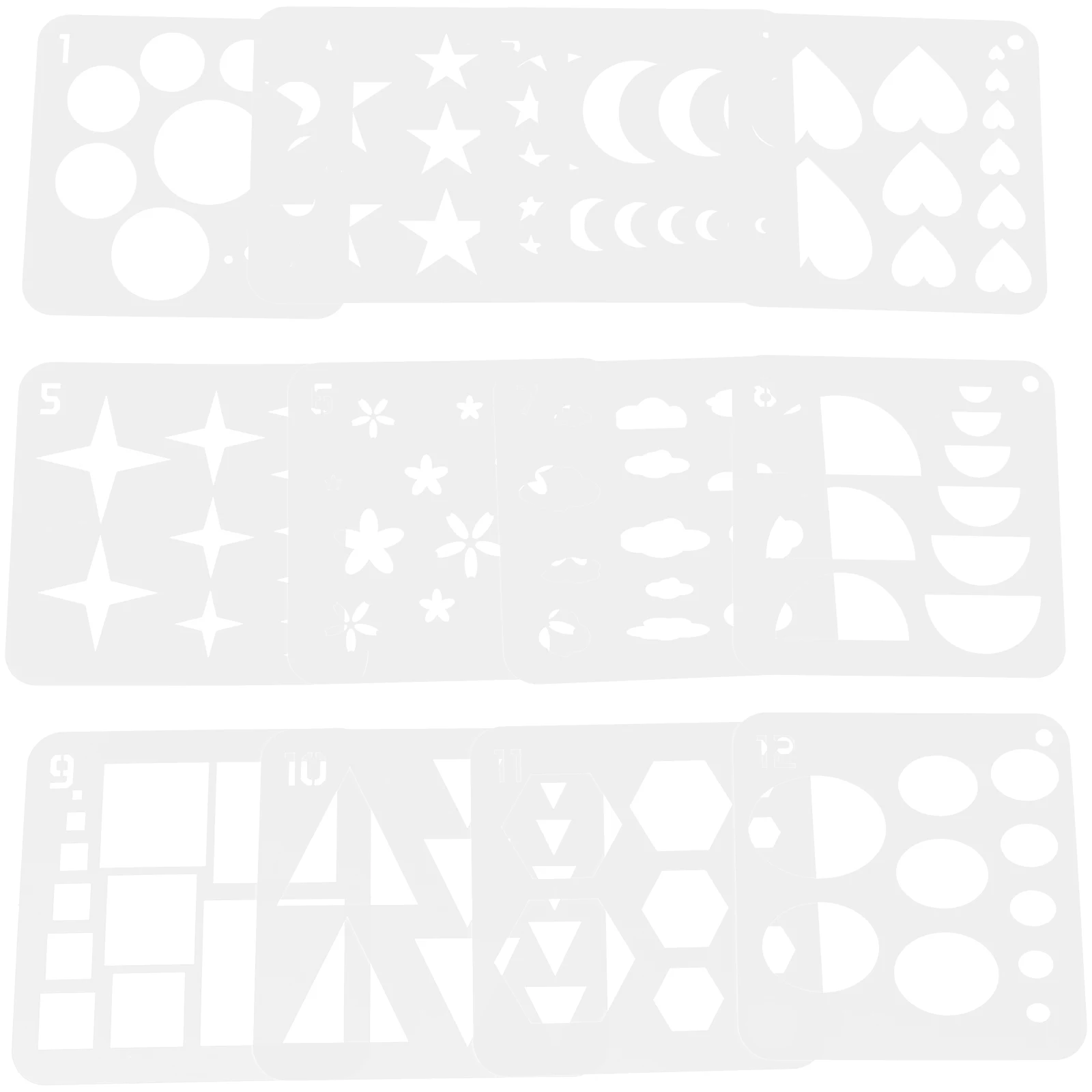 

12Pcs Creative Geometric Stencils Set Plastic Flower Star Shapes Simple Drawing Templates for Kids Art Painting DIY Craft