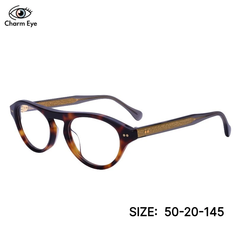 New Men Acetate Eyeglass Frame Fashionable Retro Handmade Tortoises Oval Optical Myopia Glasses for Women Prescription Eyewear
