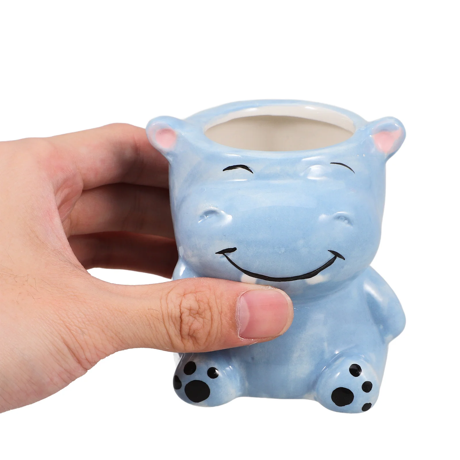 Mini doniczka w kształcie hipopotama z uroczym wyrazem twarzy, ceramiczny pojemnik na kosmetyki, doniczka na sukulenty w kształcie zwierzątka do dekoracji biura lub domu.