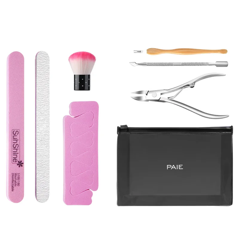 Kit de manucure pratique, ciseaux à cuticules en acier inoxydable, outils exfoliants, lime à ongles, bande de polissage, fourchette à peau morte, poussée en acier