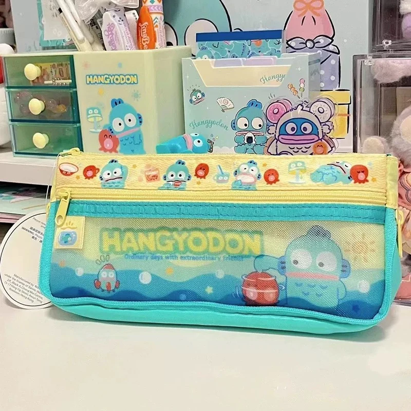 Anime Hangyodon Student Pencil Case With Pendant Kawaii Sanrio Large Capacity Stationery Storage Bag Cute School Office Supplies