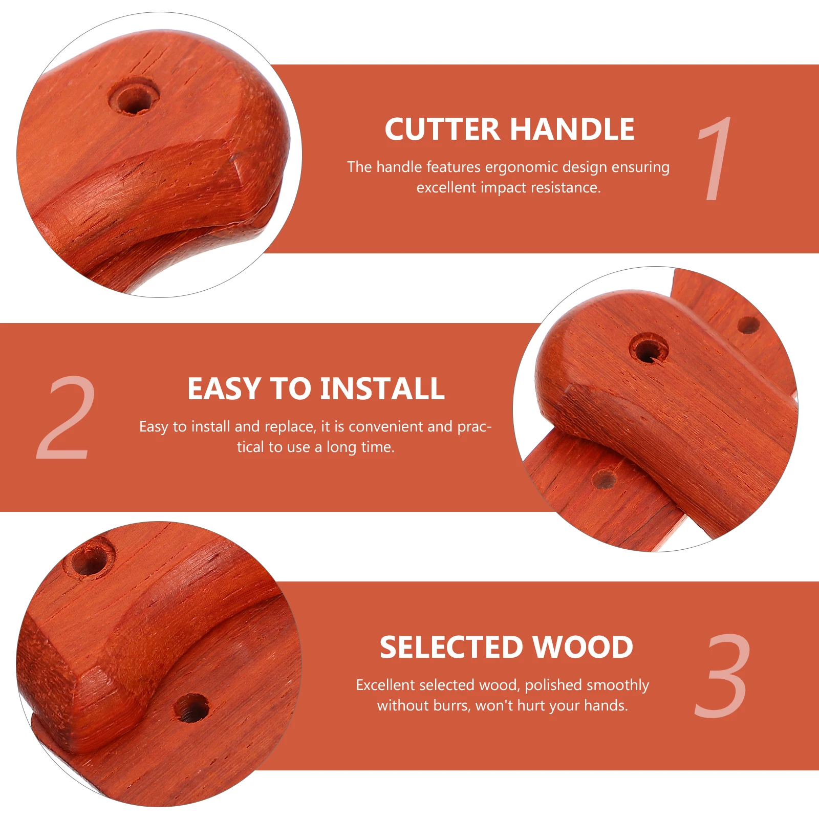 

1 set 1 Set Red Pear Wood Cutter Handle Ergonomic Kitchen Replacement Grip Impact Resistant Smooth Polished Long Lasting