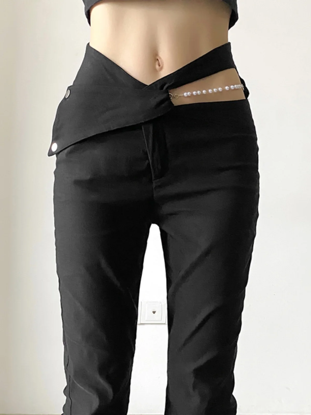 Pantaloni casual a vita alta Cool Bla Pantaloni lunghi da donna con design a vita scavata Pantaloni casual da strada