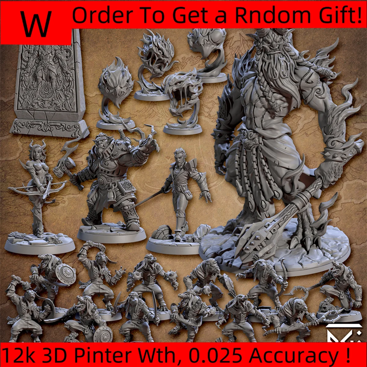 3D Printing Microscopic Models 【 Kobold 】 Elven Female Archer Fire Lord Hell Evil Spirit Kobold Warrior DND Piece