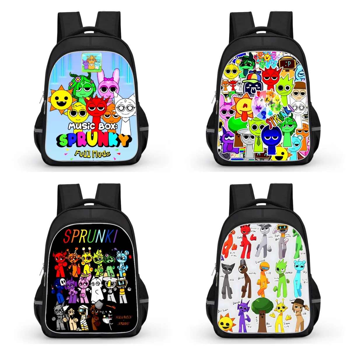 

16in Sprunki School Backpack with Double Zipper Pocket, Cartoon School Bags for Boys Girls,Durable Kids Bag for Pupil Students