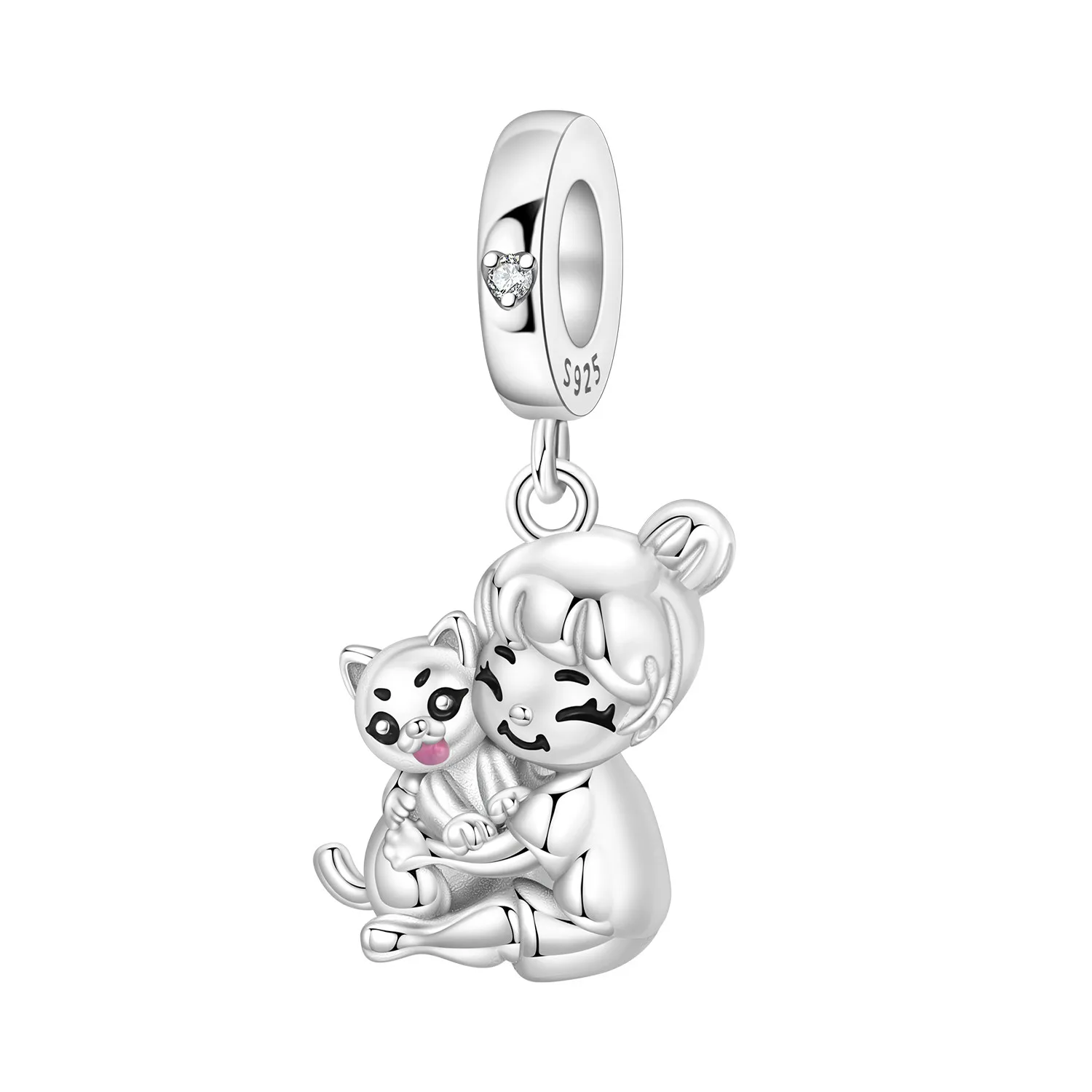 Cycuff 925 Sterling Silber Katze Umarmung Tier Haustier Perlen Original Anhänger Armband Charme Schmuck Party DIY Trendige Geschenke