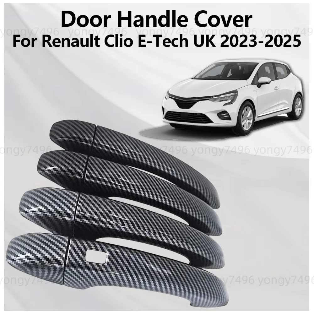 

For Renault Clio E-Tech UK 2023 - 2025 Carbon Fiber Chrome Silver Bright Black Door Handle Cover Trim Car Decoration Accessories