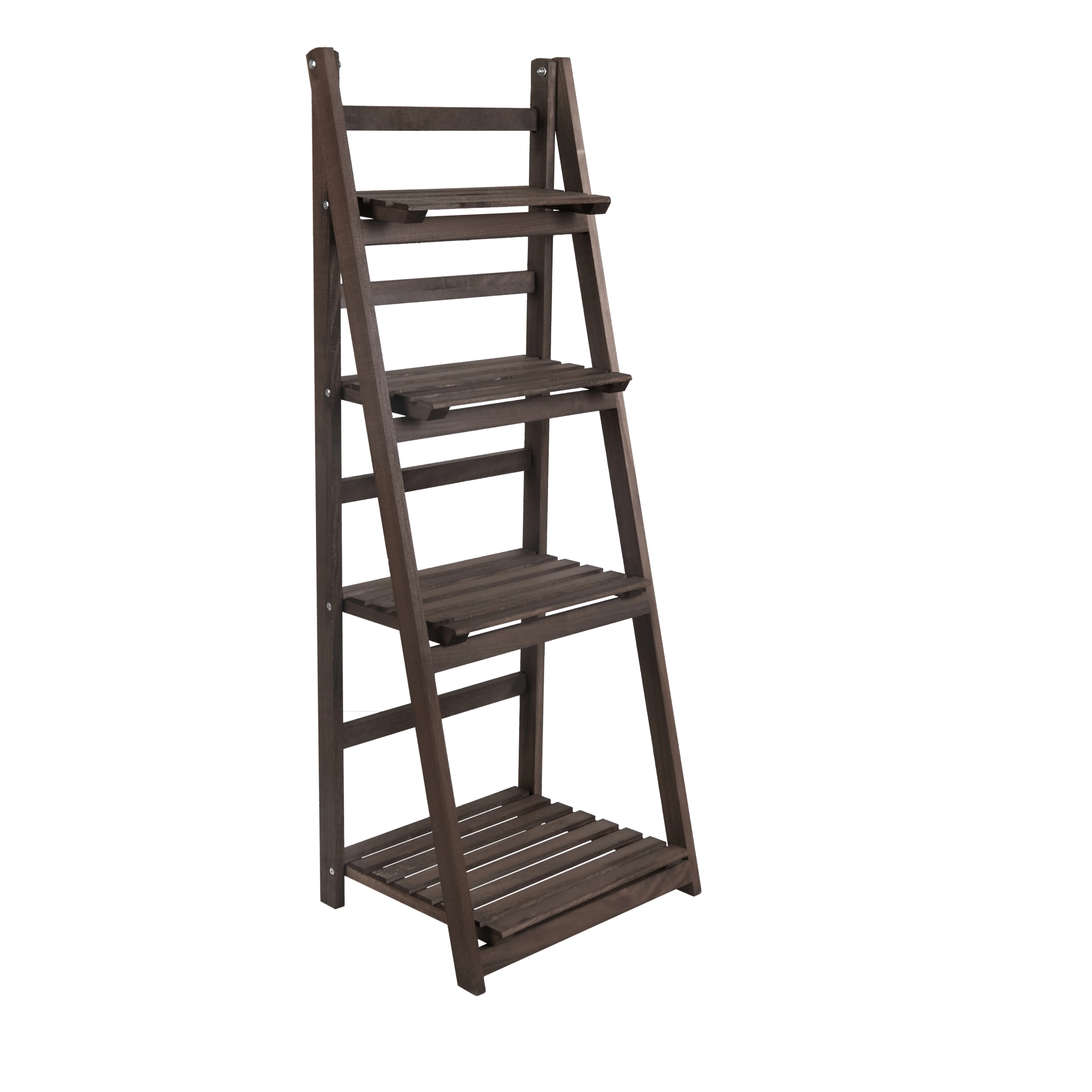 

4-Tier Ladder Plants Display Stand Solid Wood Storage Shelf for Garden Patio Balcony Yard Living Room Foldable Corner Shelf