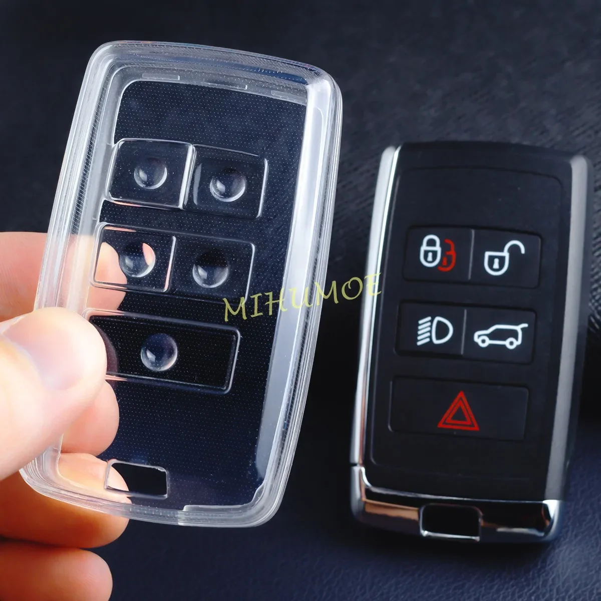 Voor Land Range Rover Defender Discovery Jaguar XE XF E-PACE F-PACE I-PACE Zwart Transparant Autosleutel fob Case Cover Sleutelhanger Ring