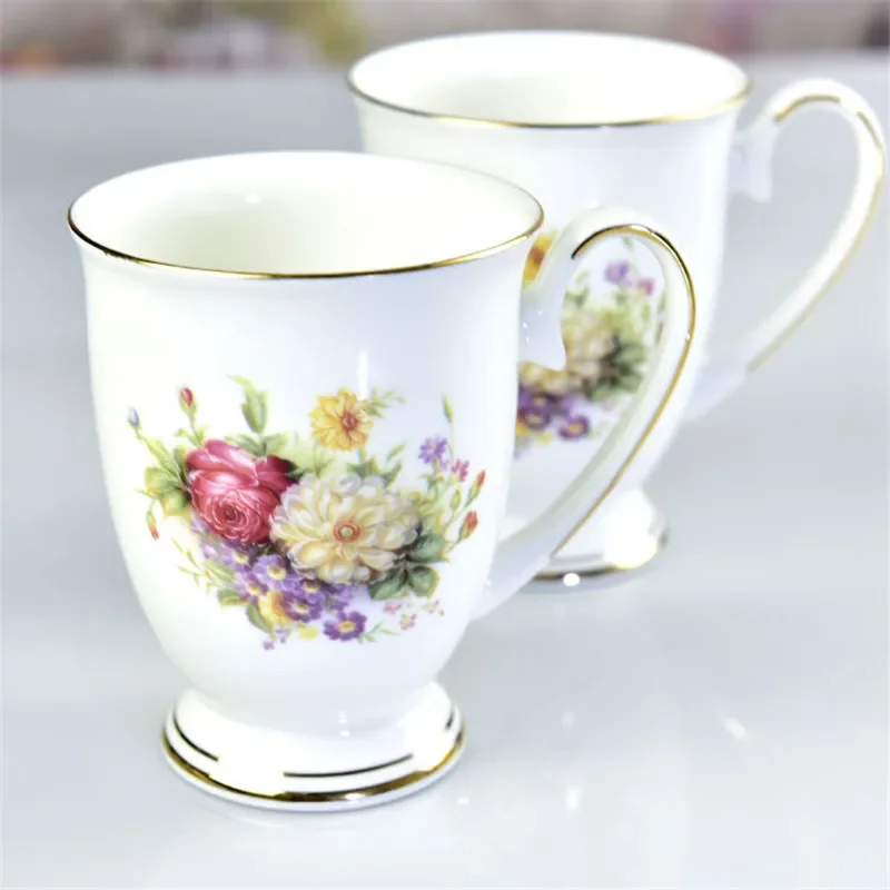 Bone China Coffee Mug Pastoral Household Fine Ceramic Breakfast Milk Cup Fashion Floral Goblet for Tea Beer Whisky Drinkware